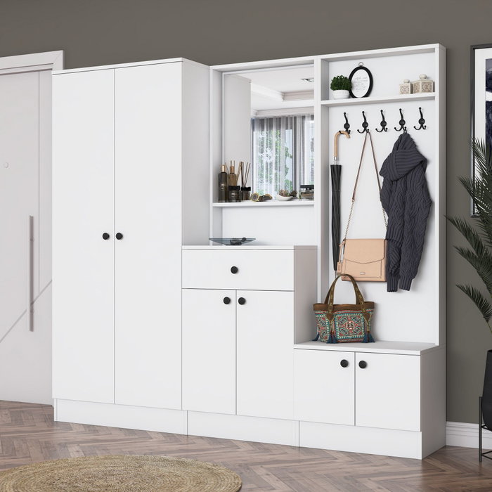 Hanah Home Perchero Blanco con Estante Ajustable Hanah Home Perchero Blanco con Estante Ajustable